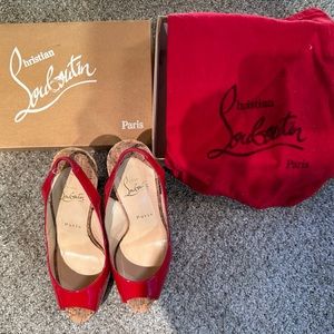 Christian Louboutin So Private 120 Red Patent Leather Perp Toe Heels